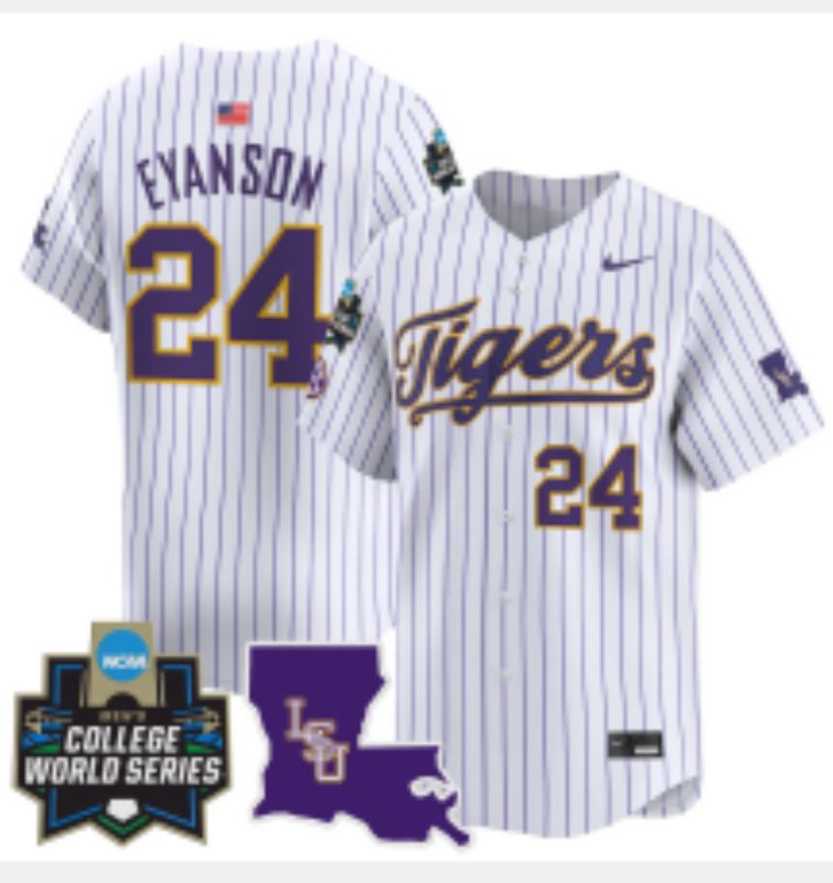 Men 2025 LSU Tigers #24 Eyanson White Stripe Nike Joint Name Nike NCAA Jersey style 7